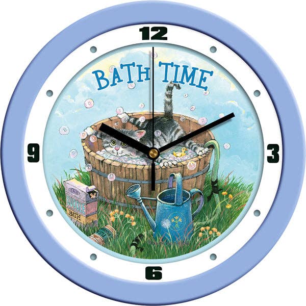 Bath Time Funny Cat Wall Clock by Gary Patterson for wholesale by Sun Time