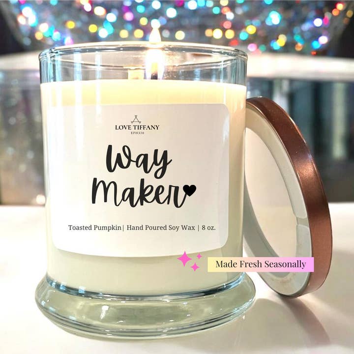 Way Maker - Bourbon Glass Soy Candle with Metal Lid for wholesale by LOVE TIFFANY
