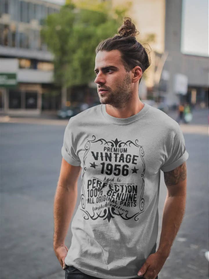 Premium Vintage Year 1956, Grey, Men's Short Sleeve Round Neck T-shirt, gift t-shirt 00366 for wholesale by ULTRABASIC
