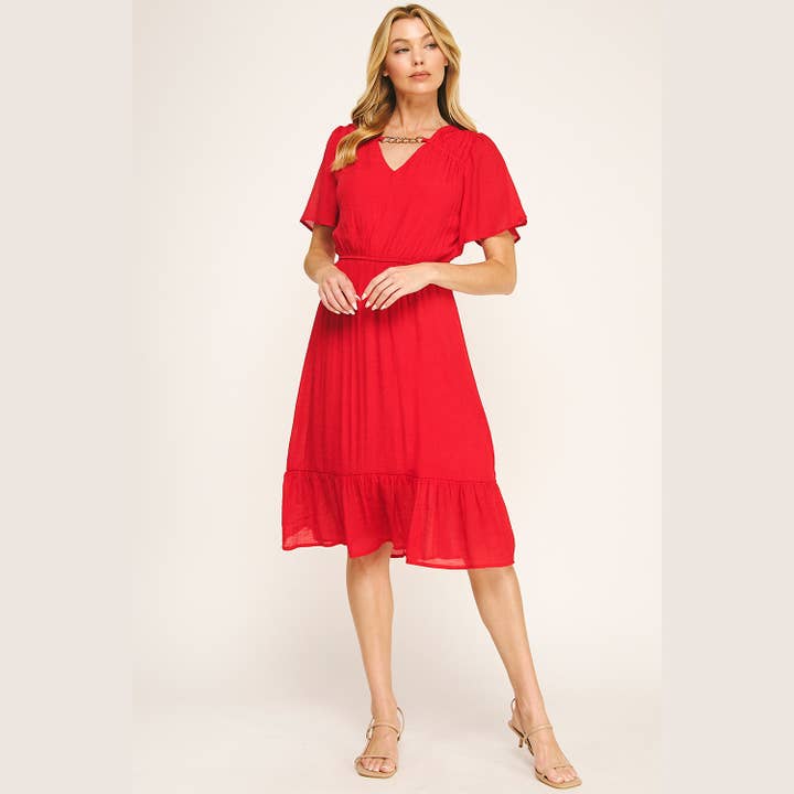 Winslow Collection - Wholesale Dress - Women's - FLUTTER SLEEVE NECKLACE DETAIL PRINTED MIDI DRESS20