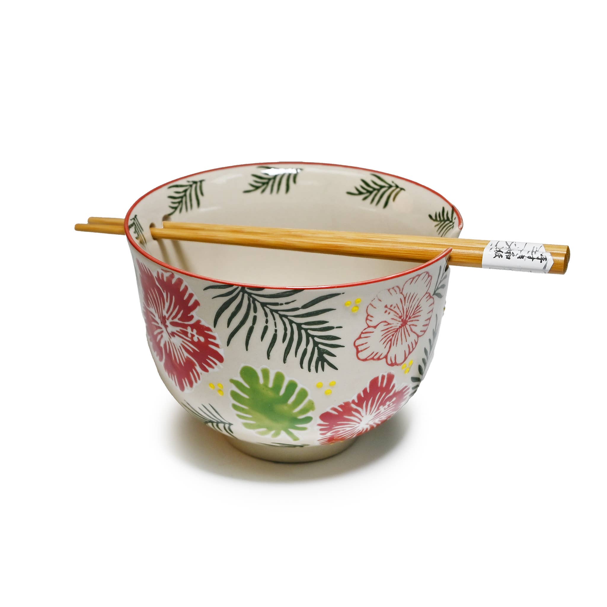 Fuji Merchandise Corporation - Wholesale Bowl - MIRA 5" BOWL WITH CHOPSTICKS – RED AND GREEN FLOWERS1