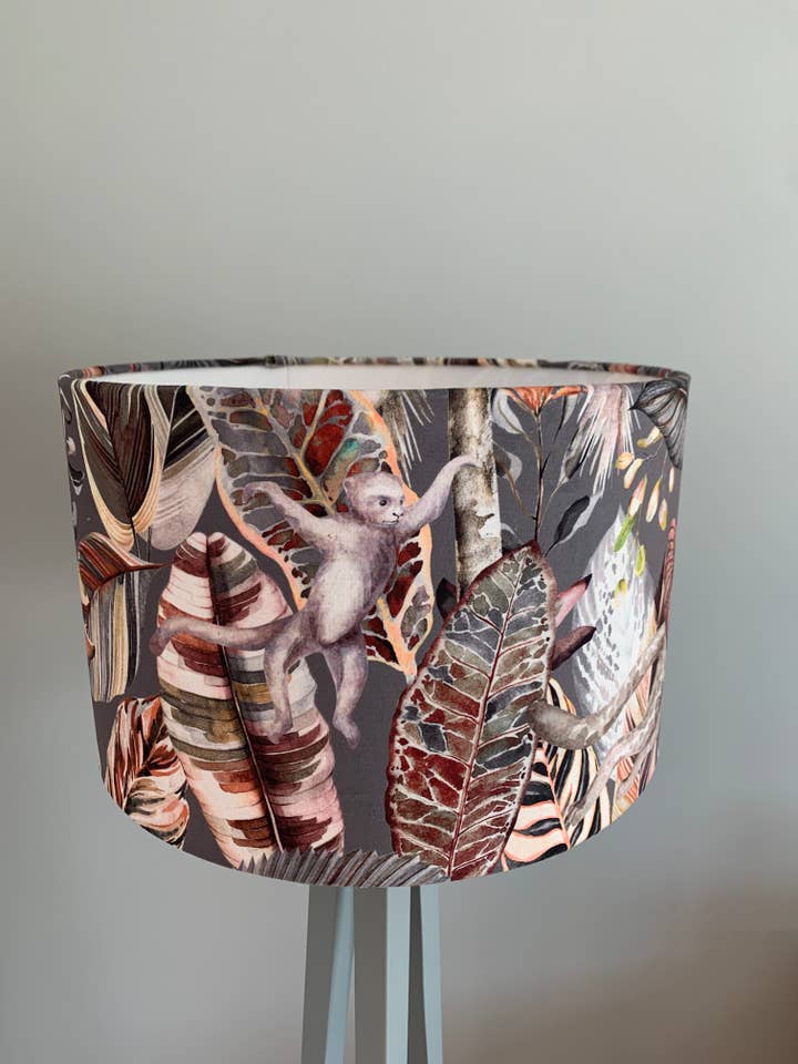 Velvet Grey Jungle themed Lampshade for wholesale by The Lampshade Jungle