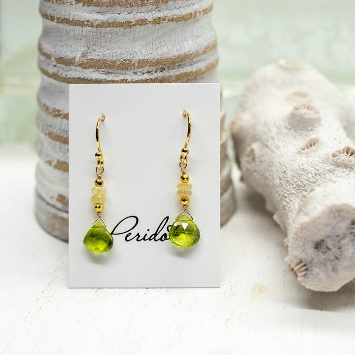 Susan Roberts Jewelry - Wholesale Dangle Earrings - Peridot & Opal Raindrop Earrings