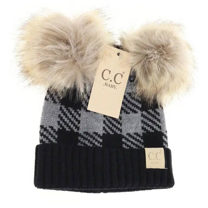 BABY Buffalo Check Double Pom C.C Mütze BABY25POMPOM für den Großhandel von C.C Beanie