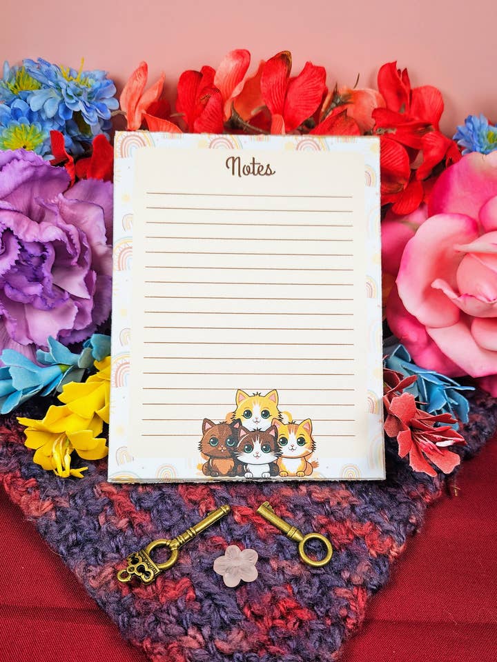 Rainbow Whiskers Notepad 4.25" x 5.5" for wholesale by Autumnmist Boutique