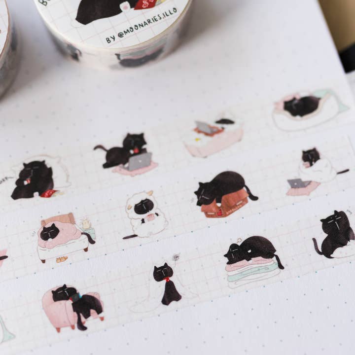Moonaries illo - Wholesale Washi Tape - I am not lazy... funny black cat washi tape1