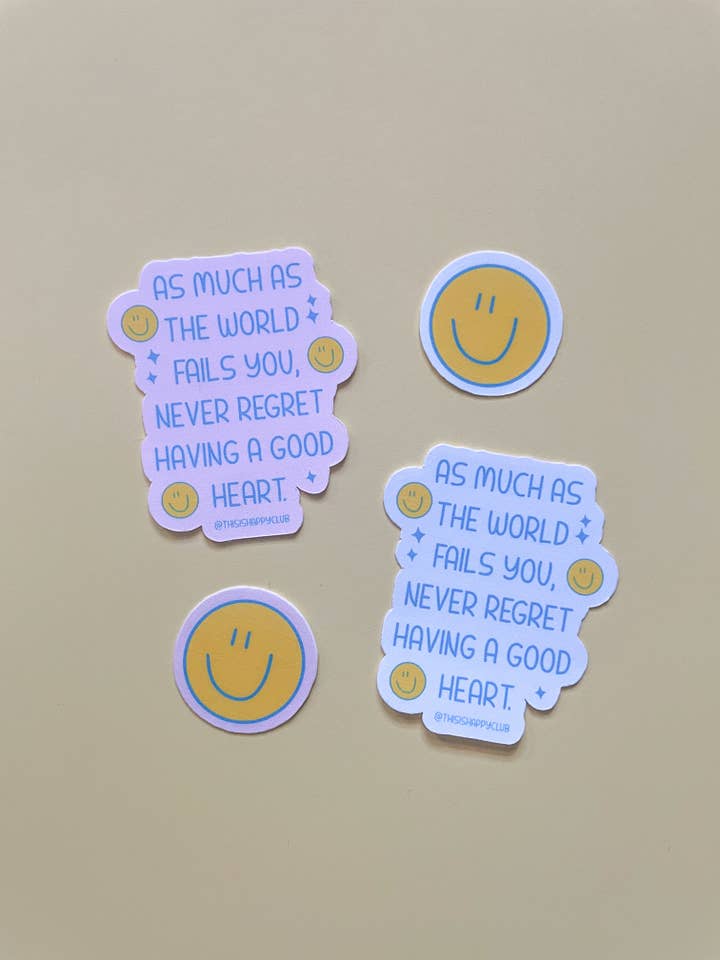 Blue smiley sticker for wholesale by Thisishappyclub