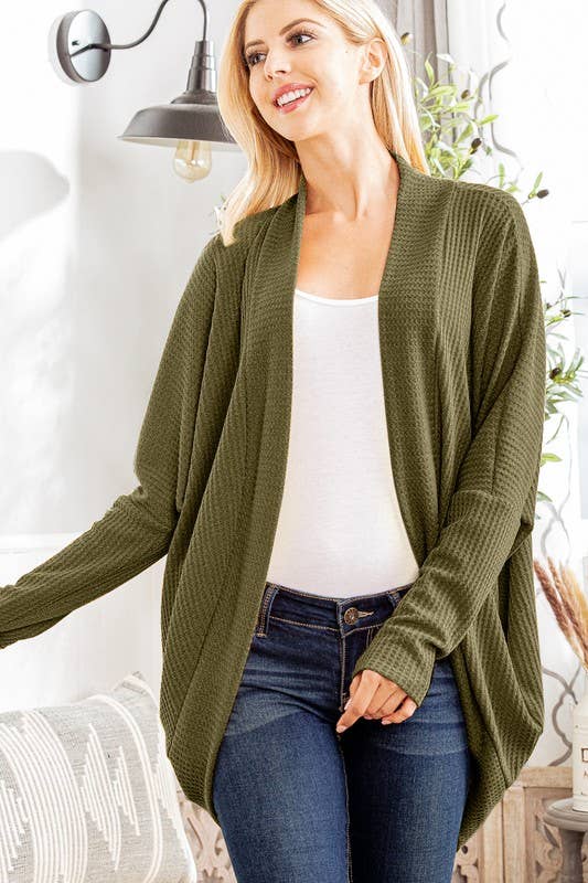 HEIMISH - Wholesale Cardigan - Women's - SJ1107-11 WAFFLE SOLID HIGH LOW OPEN CARDIGAN1