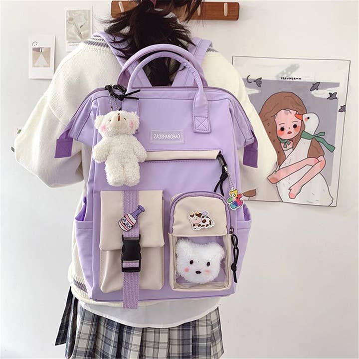2021 Preppy Purple Backpack Women Waterproof Candy Colors Backpacks Fancy High School Bags for Teenage Girl Cute Travel Rucksack for wholesale on Faire4