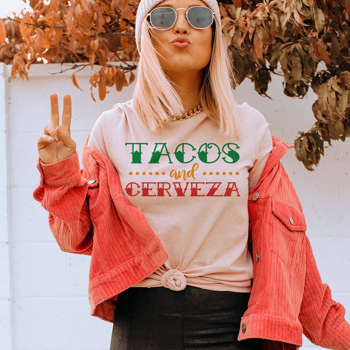 Tacos & Cerveza - Cinco De Mayo Fun Drinks Food T-Shirt for wholesale by House Of Rodan