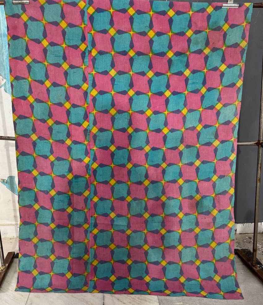 bhavnas boutique - Wholesale Quilt - Woven Whimsy Cotton Fabric kantha Stitch Quilt, Blanket, 6