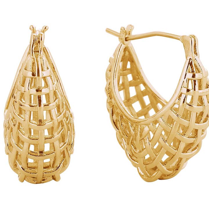MiMi Wholesale - Wholesale Hoop Earrings - SJE310668 14K Basketweave Pincatch Earrings