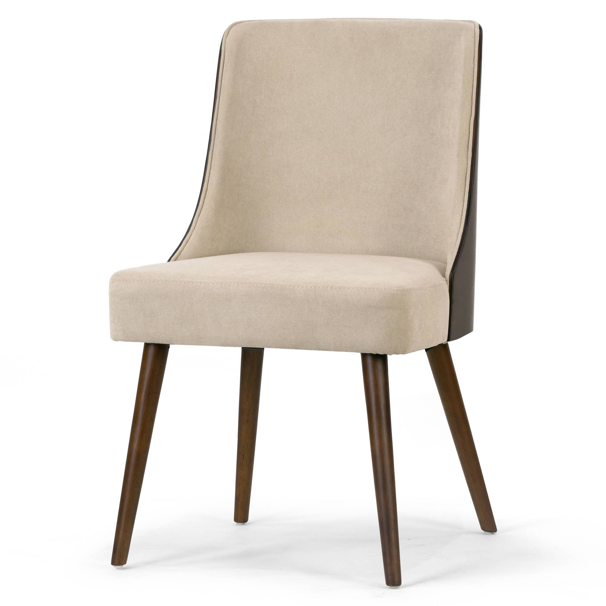 Glamour Home - Vente Chaises - Ensemble de 2 chaises en tissu beige Esmy avec dossier en bois courbé noyer4