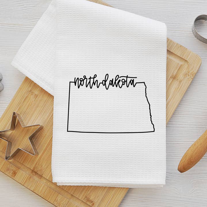 North Dakota Waffle Weave Kitchen Towel Tea Towel for wholesale by Daisy Mae Designs