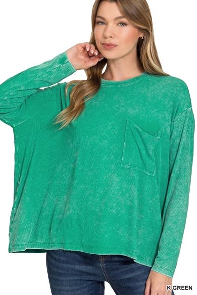 Vanilla Monkey - Vente Haut en maille – femme - Top délavé à manches Dolman et col rond avec poche6