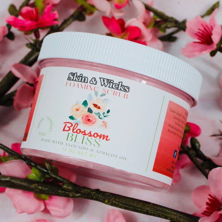 Blossom Bliss Foaming Organic Scrub for wholesale by Skin & Wicks