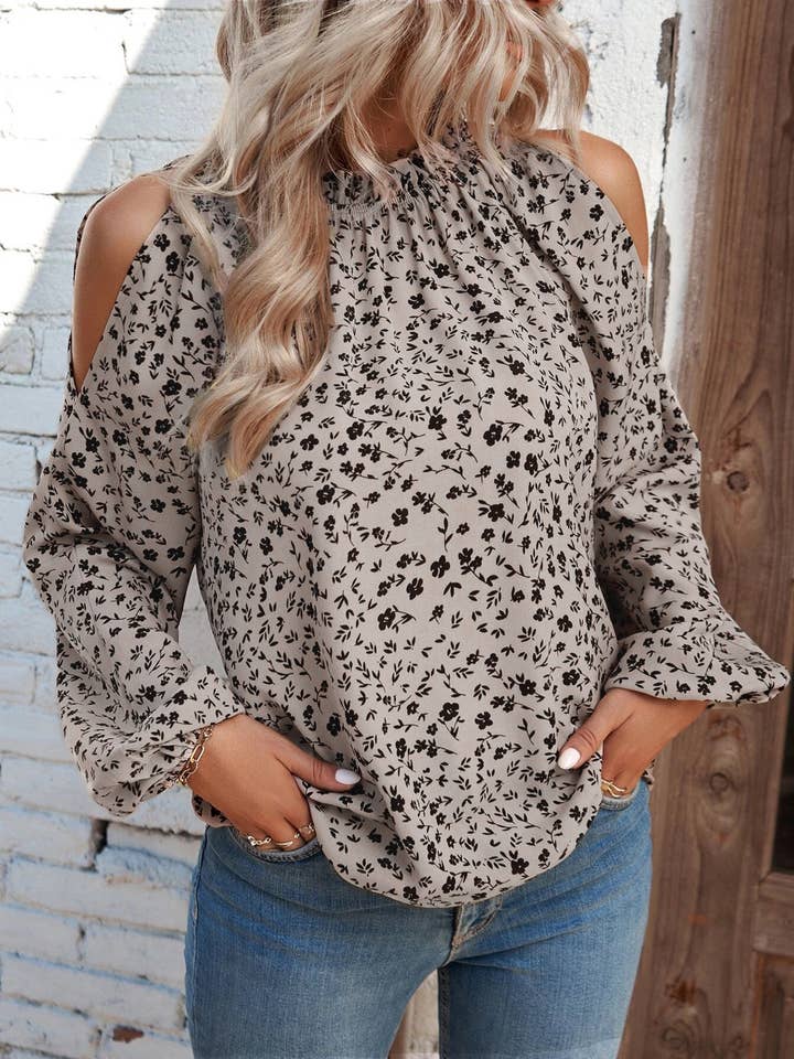 HIDDENBRAND - Wholesale Blouse - Women's - Floral Long-Sleeved Ruffled Blouse2