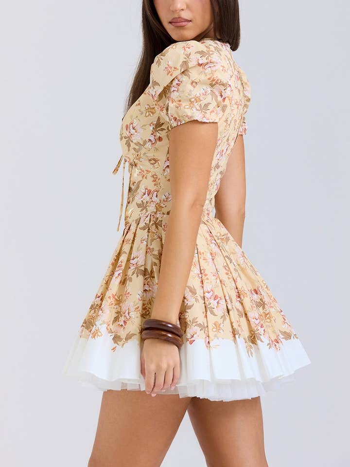 Sexy Lace Deep V-Neck Floral Print Mini Dress for wholesale on Faire