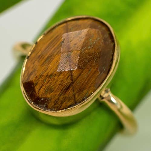 Simple Faceted Tiger Eye Brass Cocktail Ring for wholesale by Baizaar