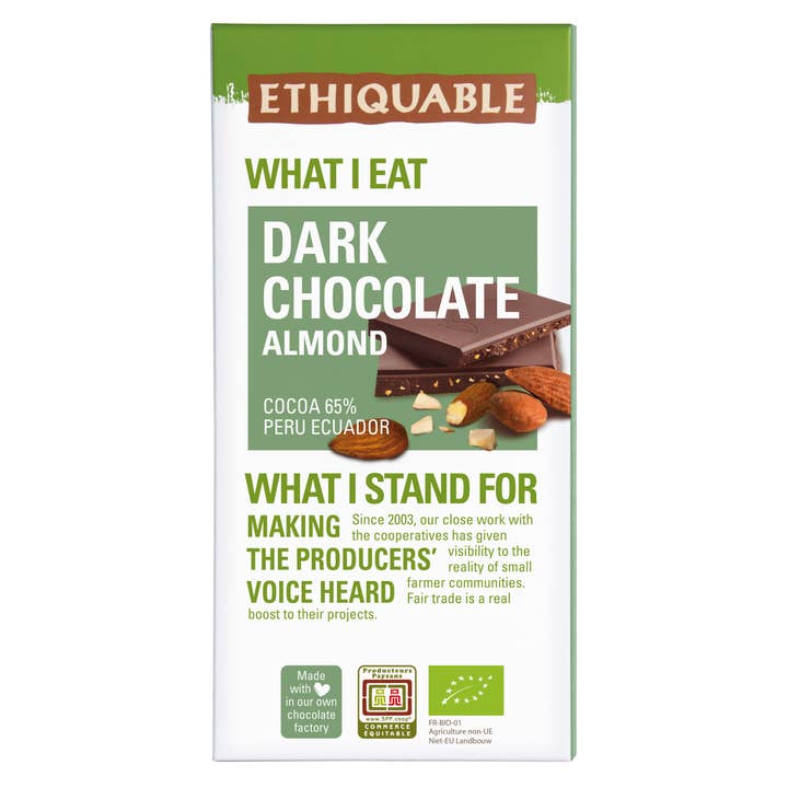 Mørk Chokolade Mandel - Peru Ecuador 100g for engroshandel hos Ethiquable