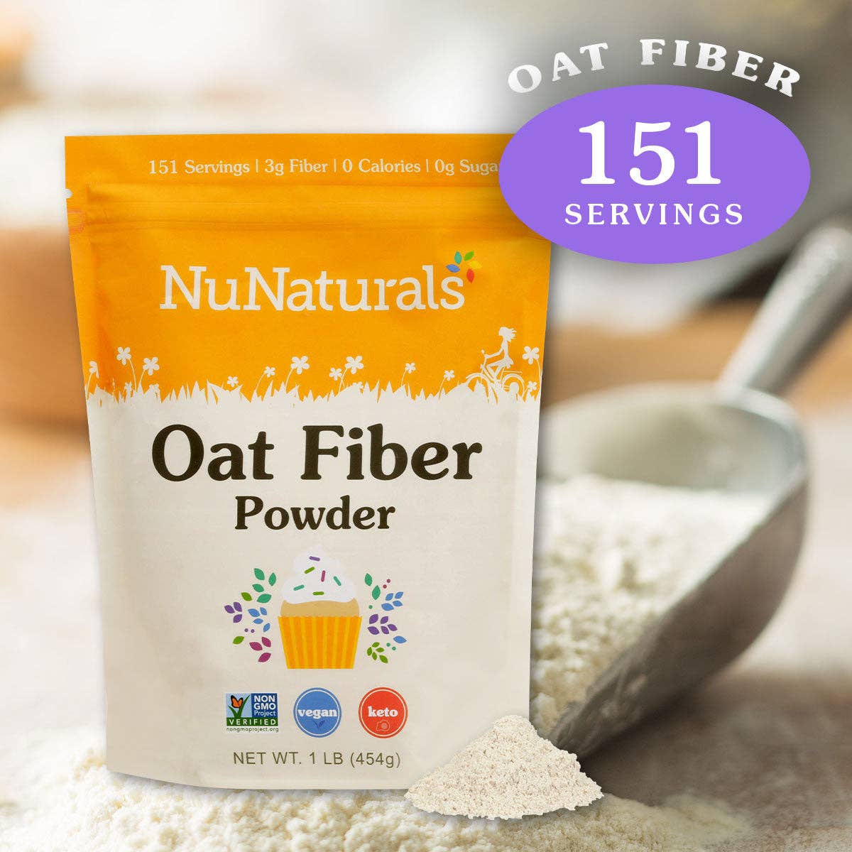 NuNaturals - Wholesale Gluten-Free Flour - Oat Fiber 1 lb (151 servings)1