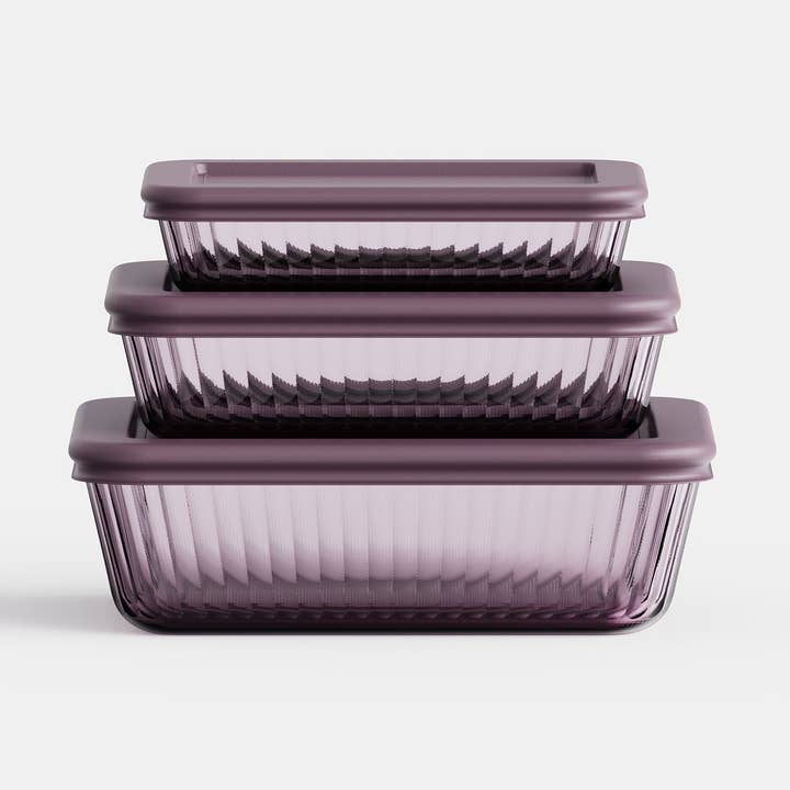 Stria Plum Rectangular Set (3 Containers) for wholesale by Genicook Product LLC