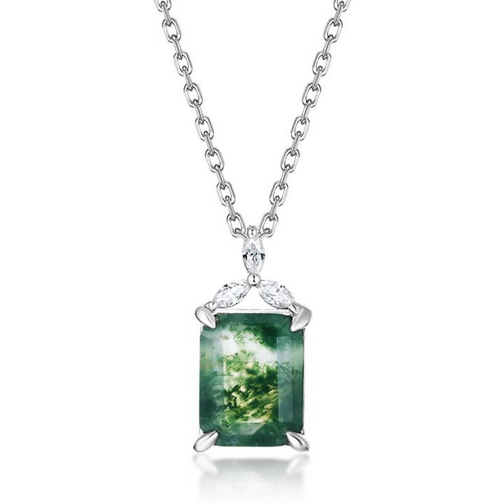 925 Sterling Silver Water Grass Agate Green Moss Necklace for wholesale by Gioiellin - S925 Silver Jewelry