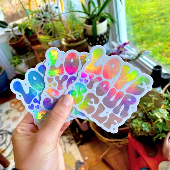 Liebe dich selbst Holographischer Aufkleber für den Großhandel von Little Viper Co
