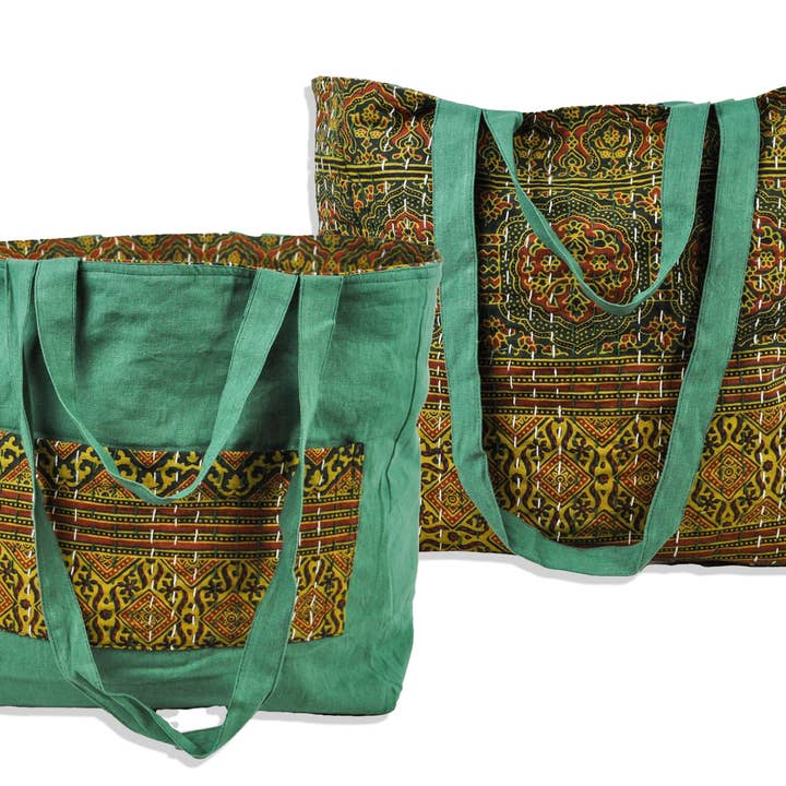 Zumki - Wholesale Tote Bag - Women's - Reversible Kantha Cotton Shopping Shoulder Tote Bag1