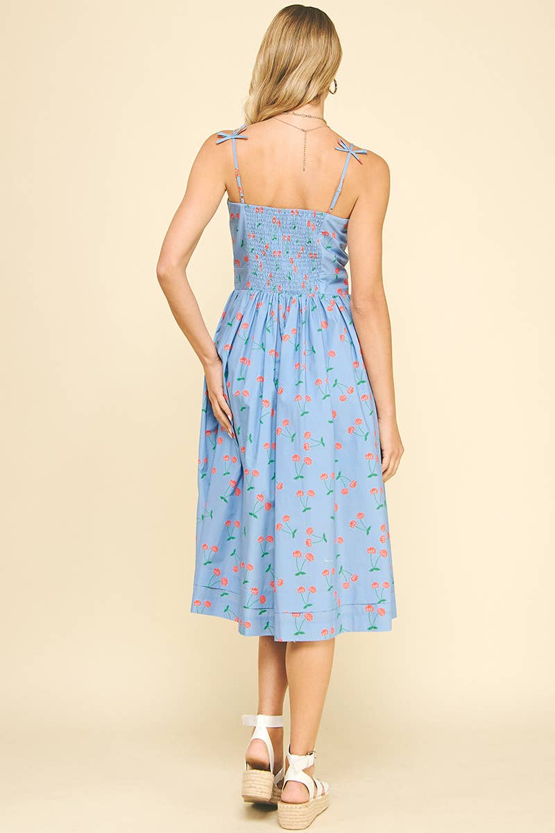 PINCH - Wholesale Dress - Women's - CHERRY PRINT MIDI DRESS WITH RIBBON DETAIL - 6044DA5