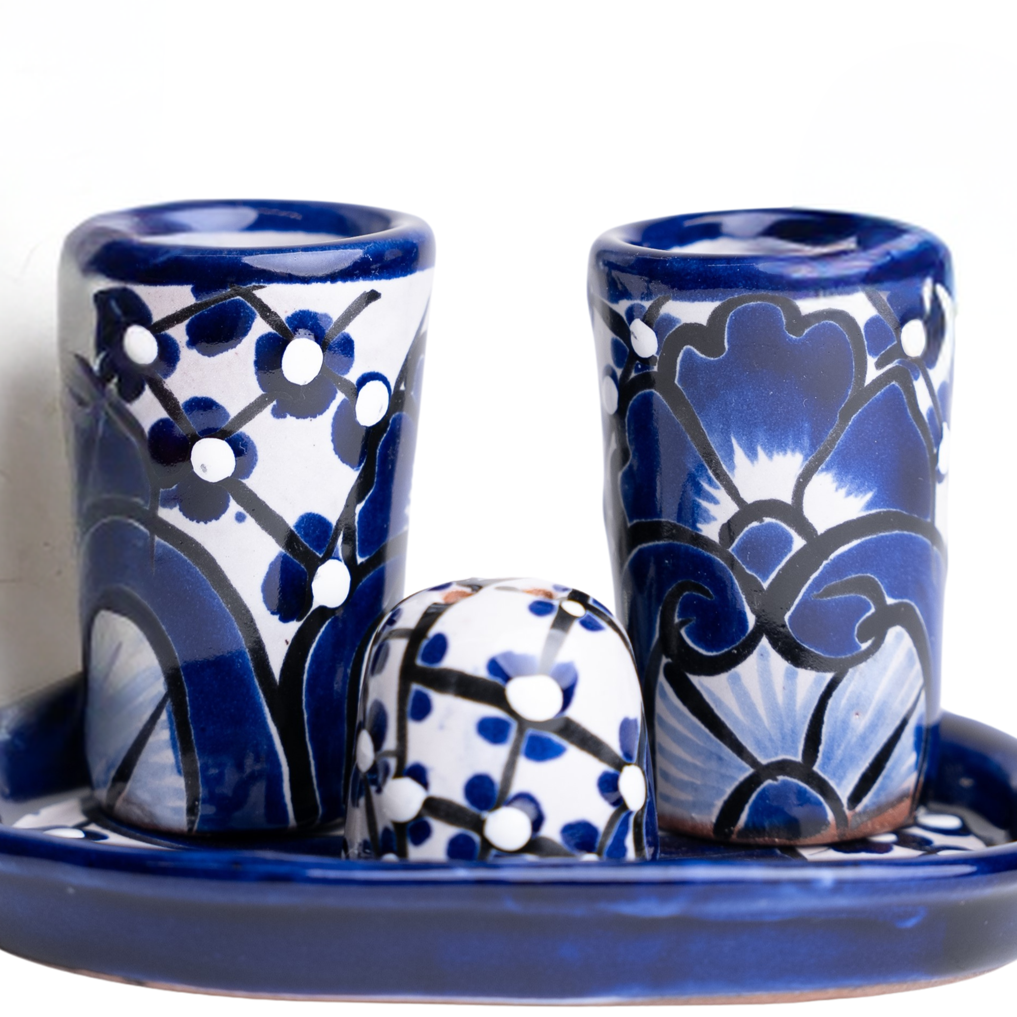 MEXTEQUIL - Wholesale Shot Glass - Talavera Shot Glass Set with Salt Dish & Tray - 2 Oz -Blue6