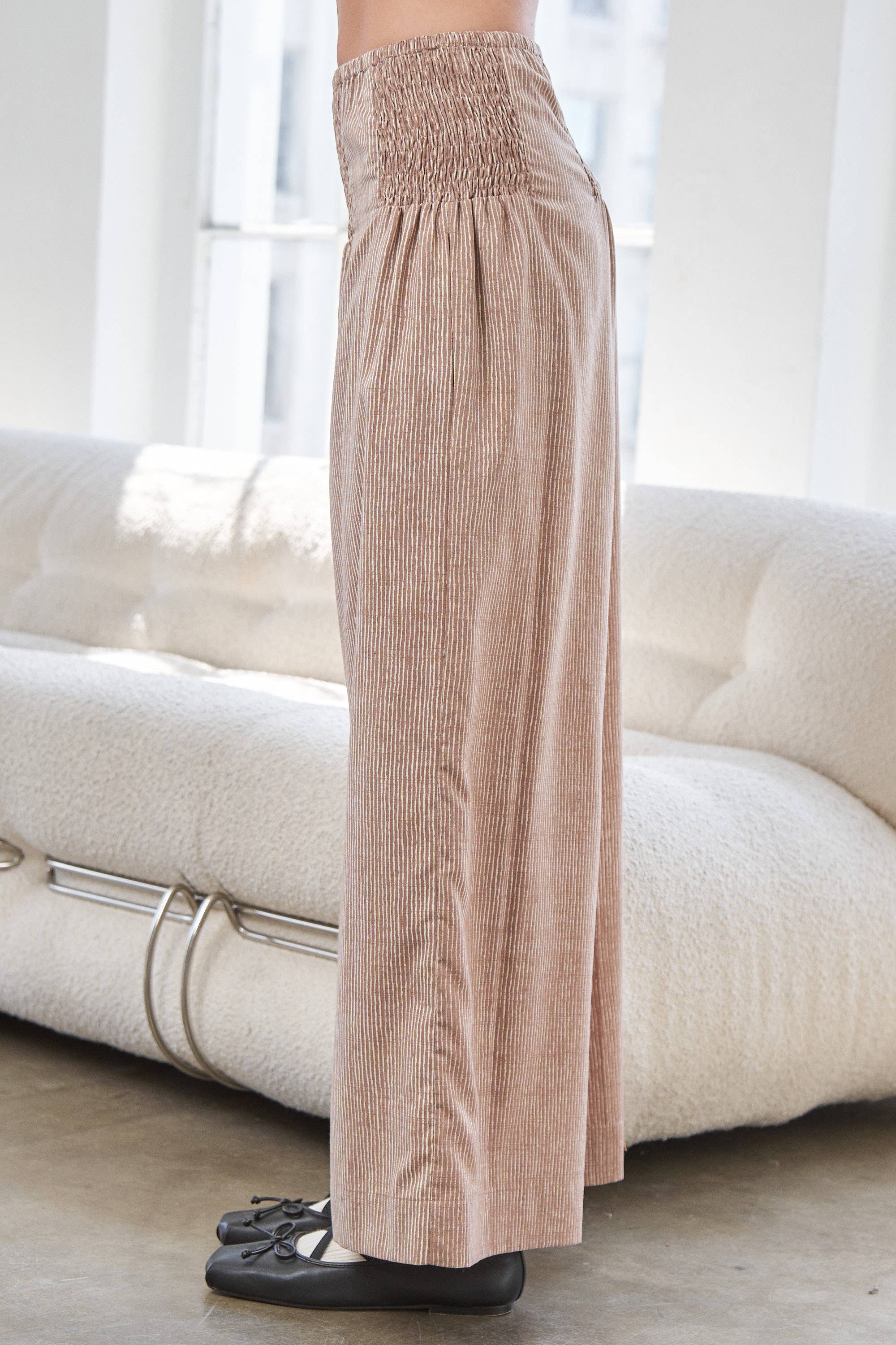 CANDESCENT - Wholesale Pants - Women's - Striped Wide Leg Smocked Pants (Matching Set)15