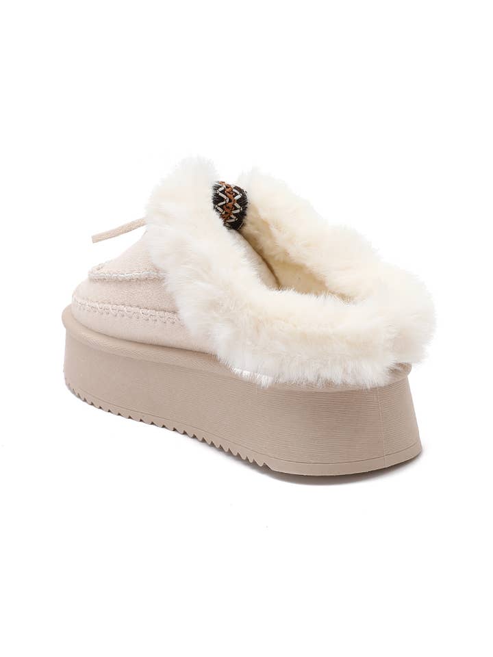 Joia Paris - Wholesale Mules - Women's - Fur-lined mules with thick sole and braided strap RU-212