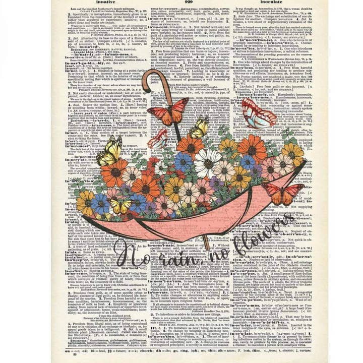 Crazilyhumbledesigns - Wholesale Art Print - Flowers Inspirational, Vintage Dictionary Print