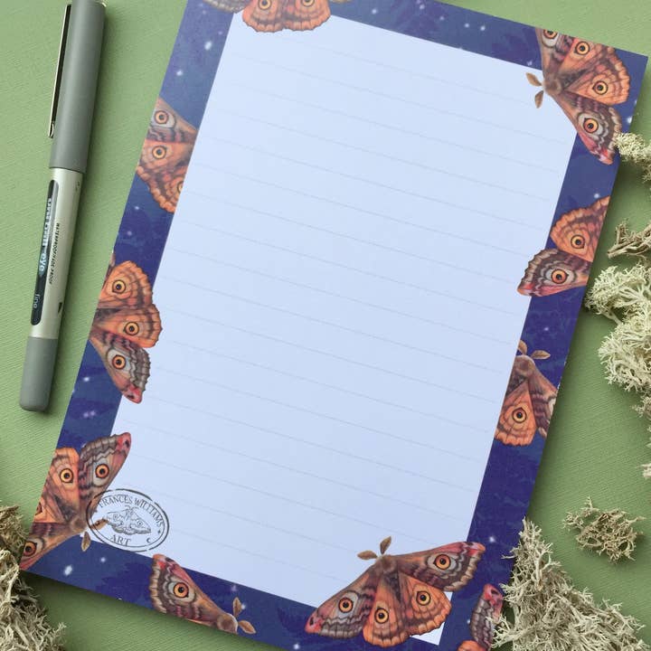 Owl Moth A5 Notepad for wholesale by Frances Williams Art