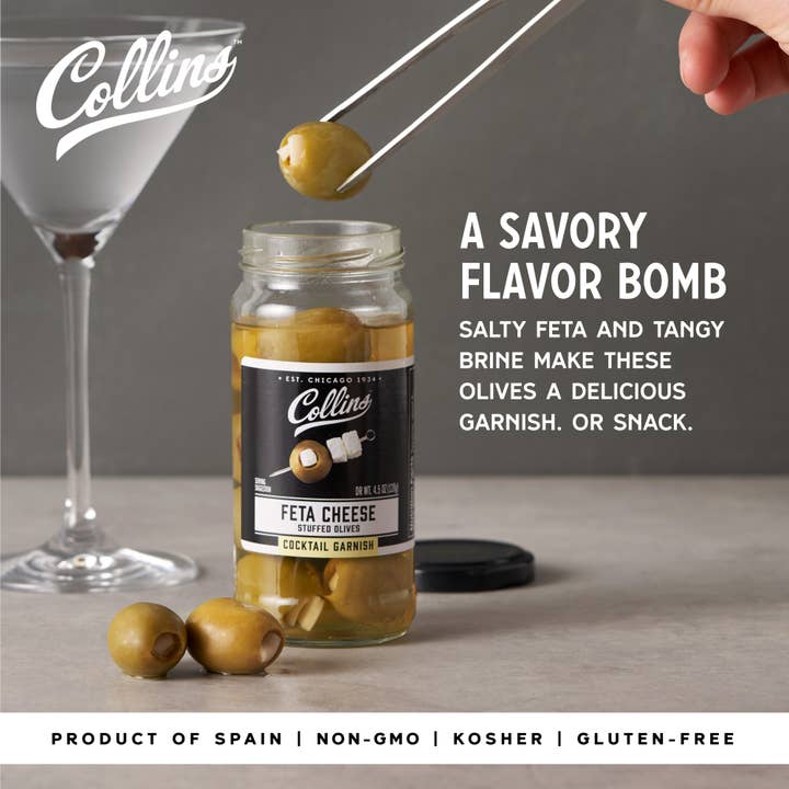 Collins - Wholesale Olives - Gourmet Feta Cheese-Stuffed Cocktail Olives - 5 oz