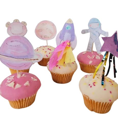 Toppers para cupcakes con temática espacial para niñas para venta al por mayor de E.Gilbert Illustrations
