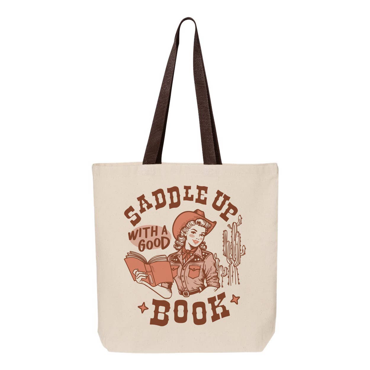 Lucky Luna Apparel - Venta al por mayor Bolsa de asa- Mujer - Bolso Tote con Asa de Color Contrastante Saddle Up With A Good Book1