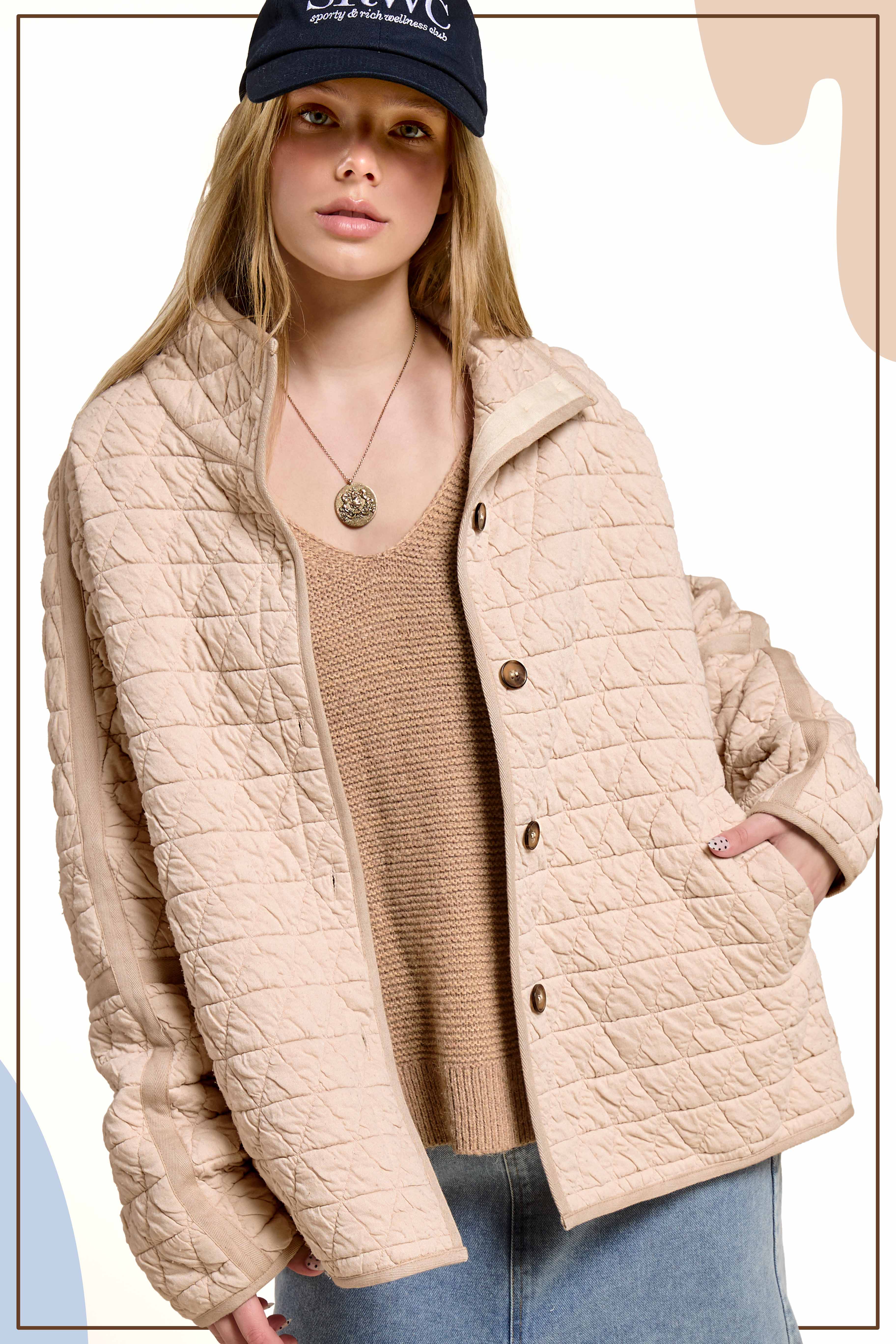 La Miel - Vendita all'ingrosso Giacca - Donna - Giacca trapuntata morbida oversize con bottoni JKT178717