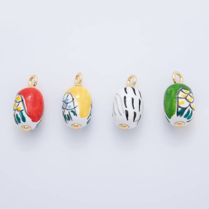 18K Gold Filled White, Red,Yellow, Blue Owl Bird Animal Ceramic Drop Pendant | AF696 AF697 for wholesale by Aim Eternal