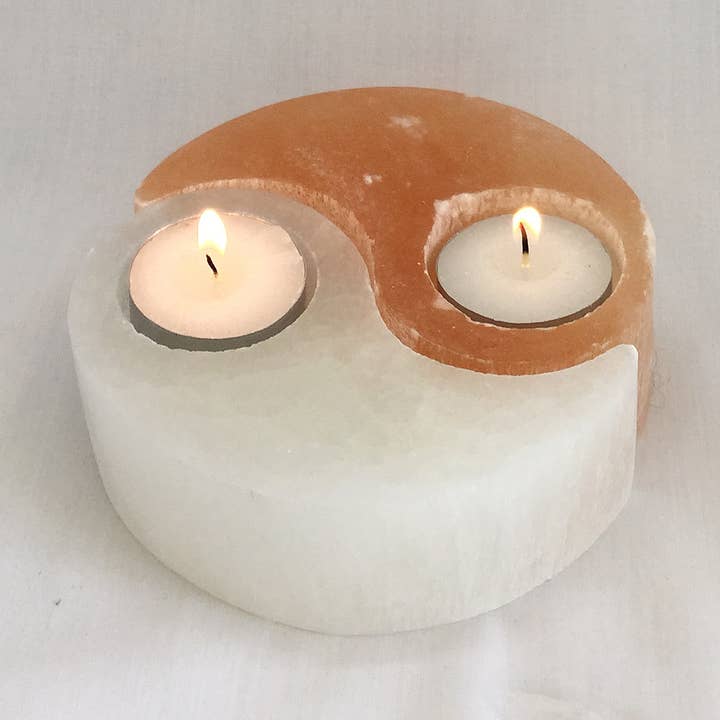 Portavelas Yingyang de Selenita para Velas de Té 150 mm para venta al por mayor de Crystal Cove