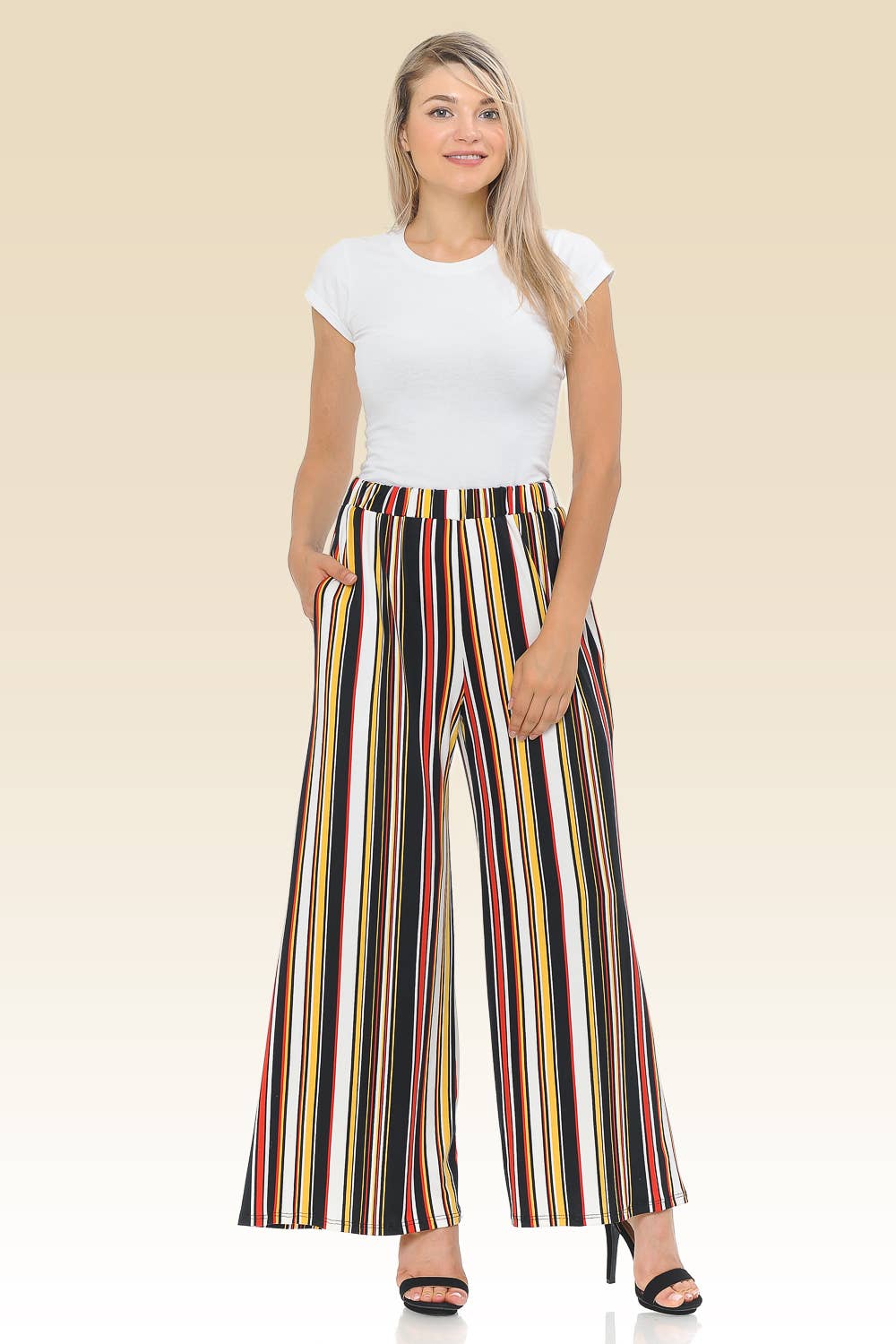 Allium - Vente Pantalon – femme - Pantalon Palazzo rayé avec poches