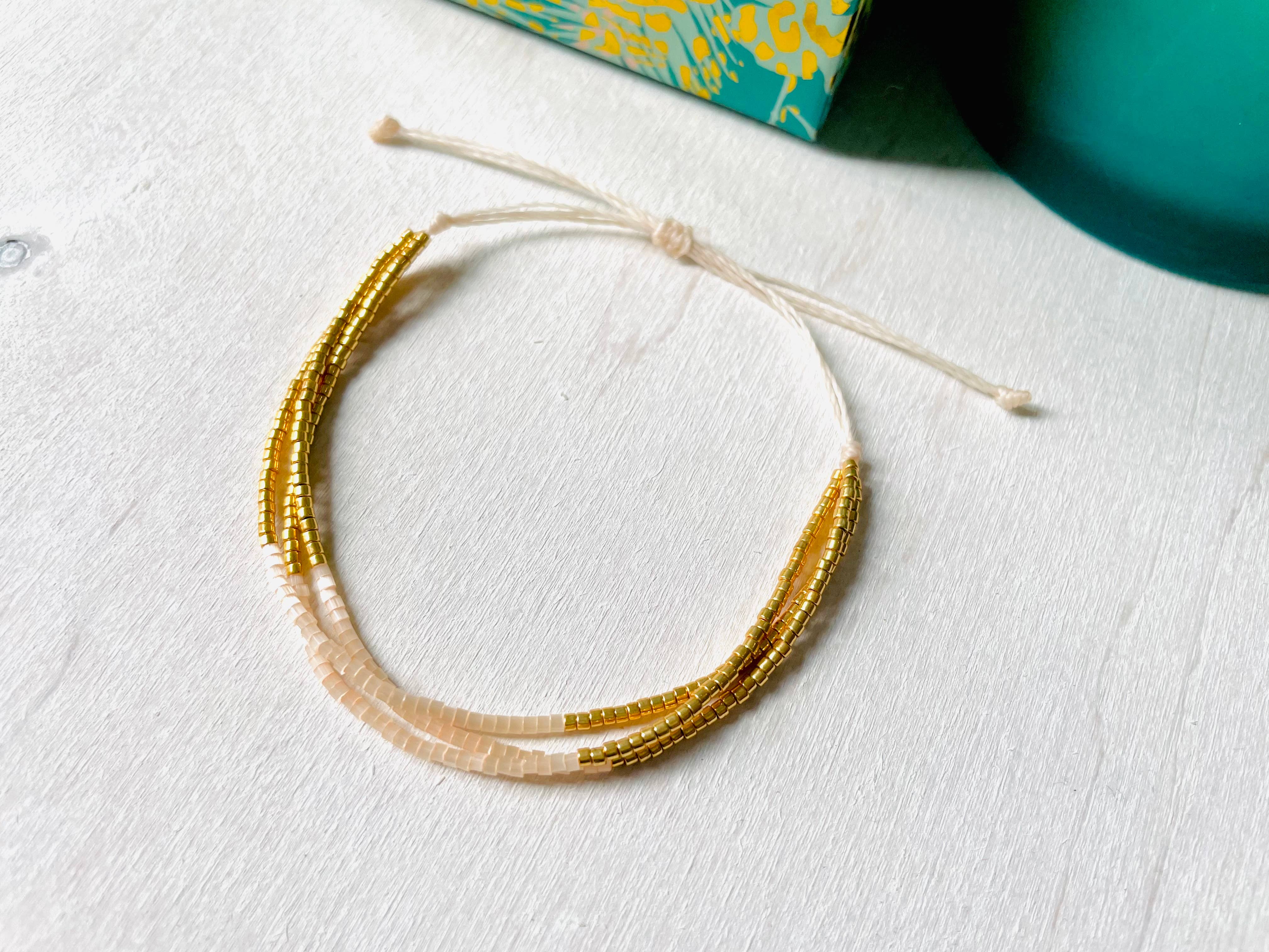 Atelline - Wholesale Beaded Bracelet - Adjustable Miyuki Pearl Bracelet in Waxed Cord, Rocaille3