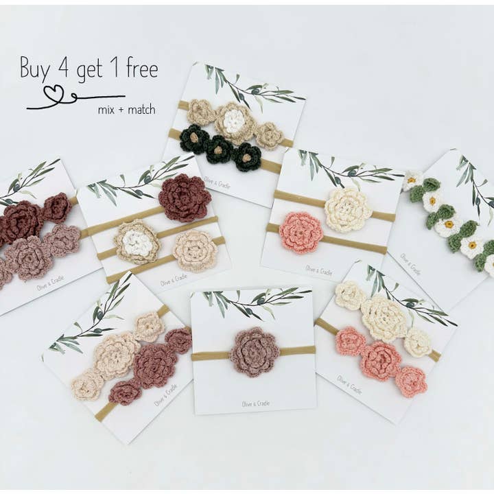 OLIVE & CRADLE - Wholesale Fashion Headband - Baby - Crochet headband bow 2pc4