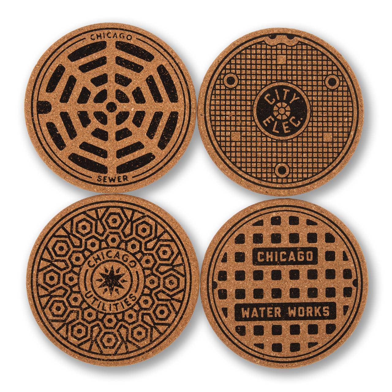 Transit Tees - Wholesale Coasters - Chicago Manhole Cover 4 Pack of Coasters0