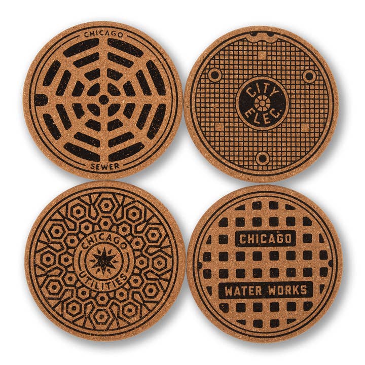 Transit Tees - Wholesale Coasters - Chicago Manhole Cover 4 Pack of Coasters