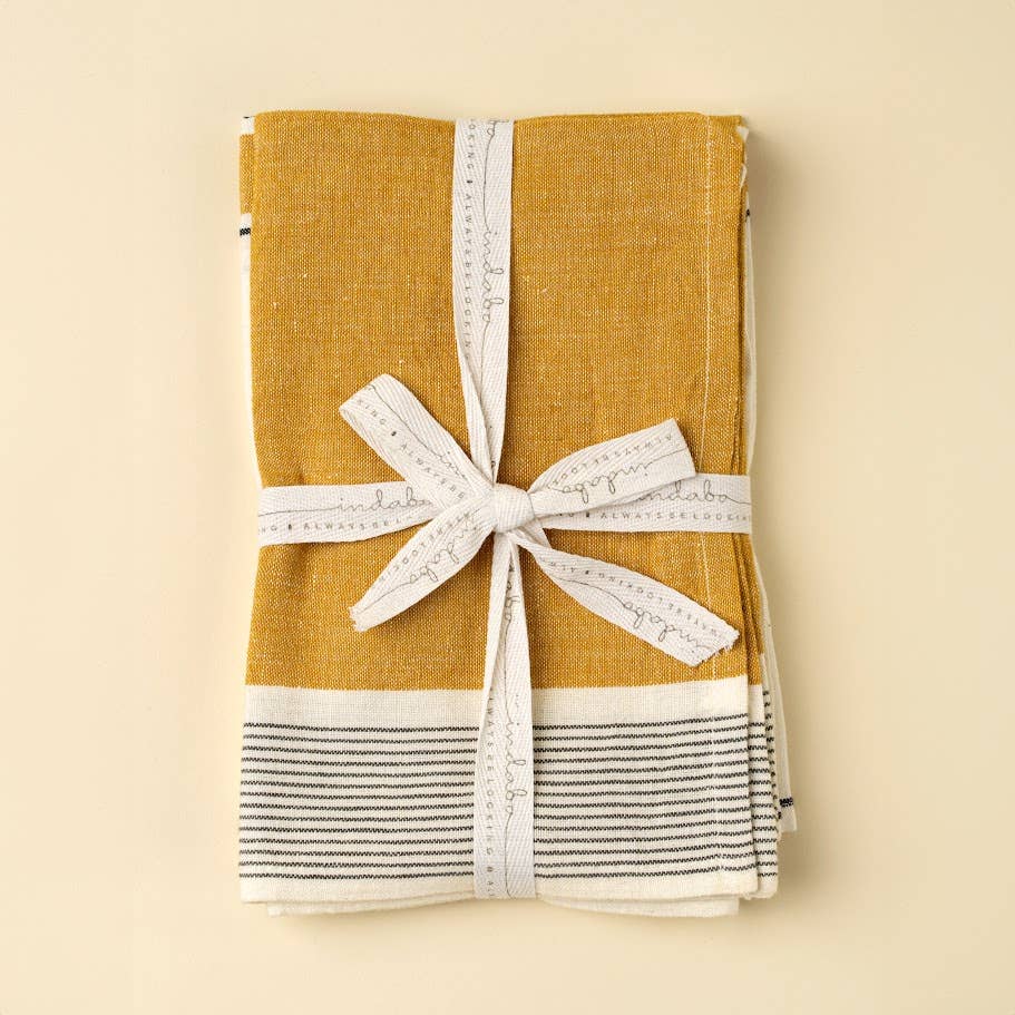 Indaba Trading - Wholesale Tea Towel - French Stripe Linen Tea Towels S/2, Yellow1