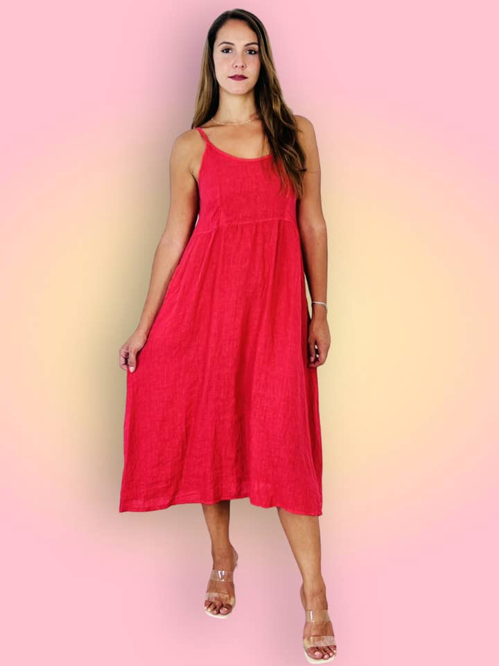 Linen & More - Wholesale Dress - Women's - REF 33195 100% LINEN STRAPPY DRESS
4