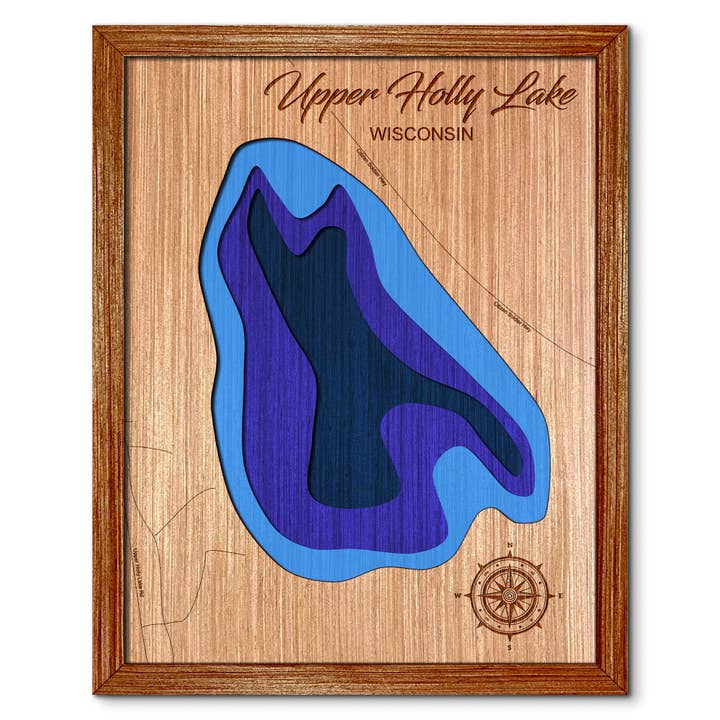 Upper Holly Lake Wisconsin Depth Map Wall Art Decor for wholesale by Premier Gifts and More