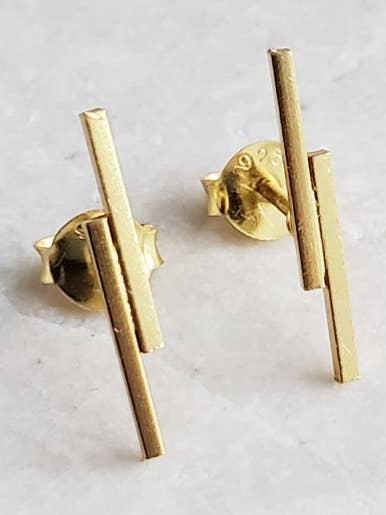 Gold Double Line Bar Studs for wholesale by Sosie Designs